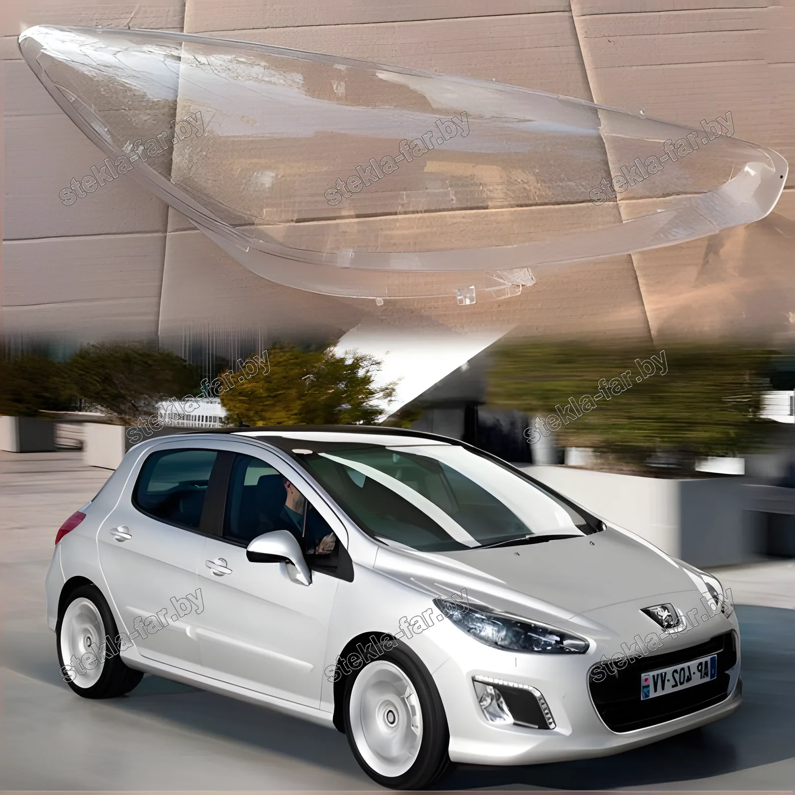 F1033R - Стекло фары Peugeot 308 I (2011–2014) рестайл правое