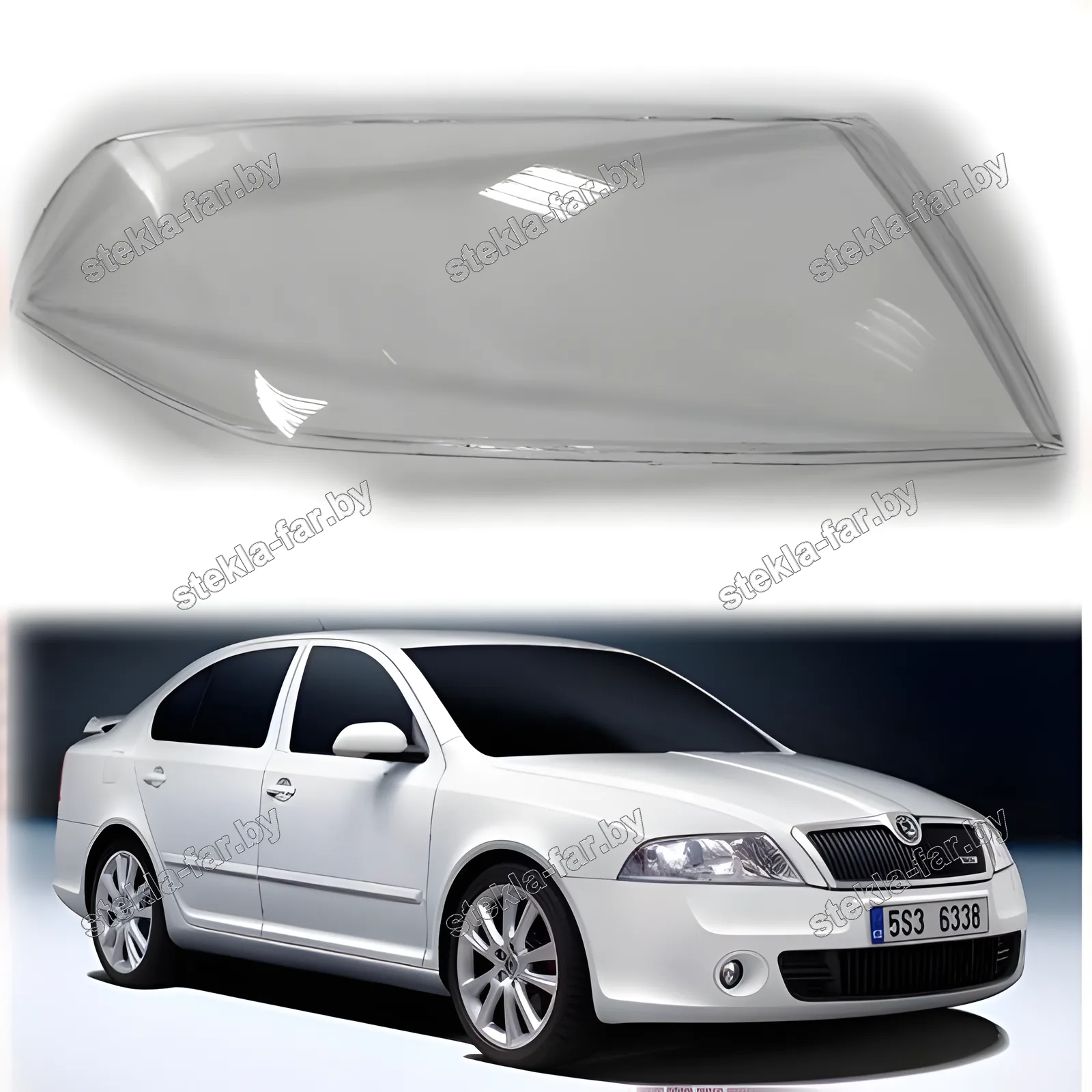 F1123R - Стекло фары Skoda Octavia 2 A5 1Z (2004–2008) Дорестайл правое