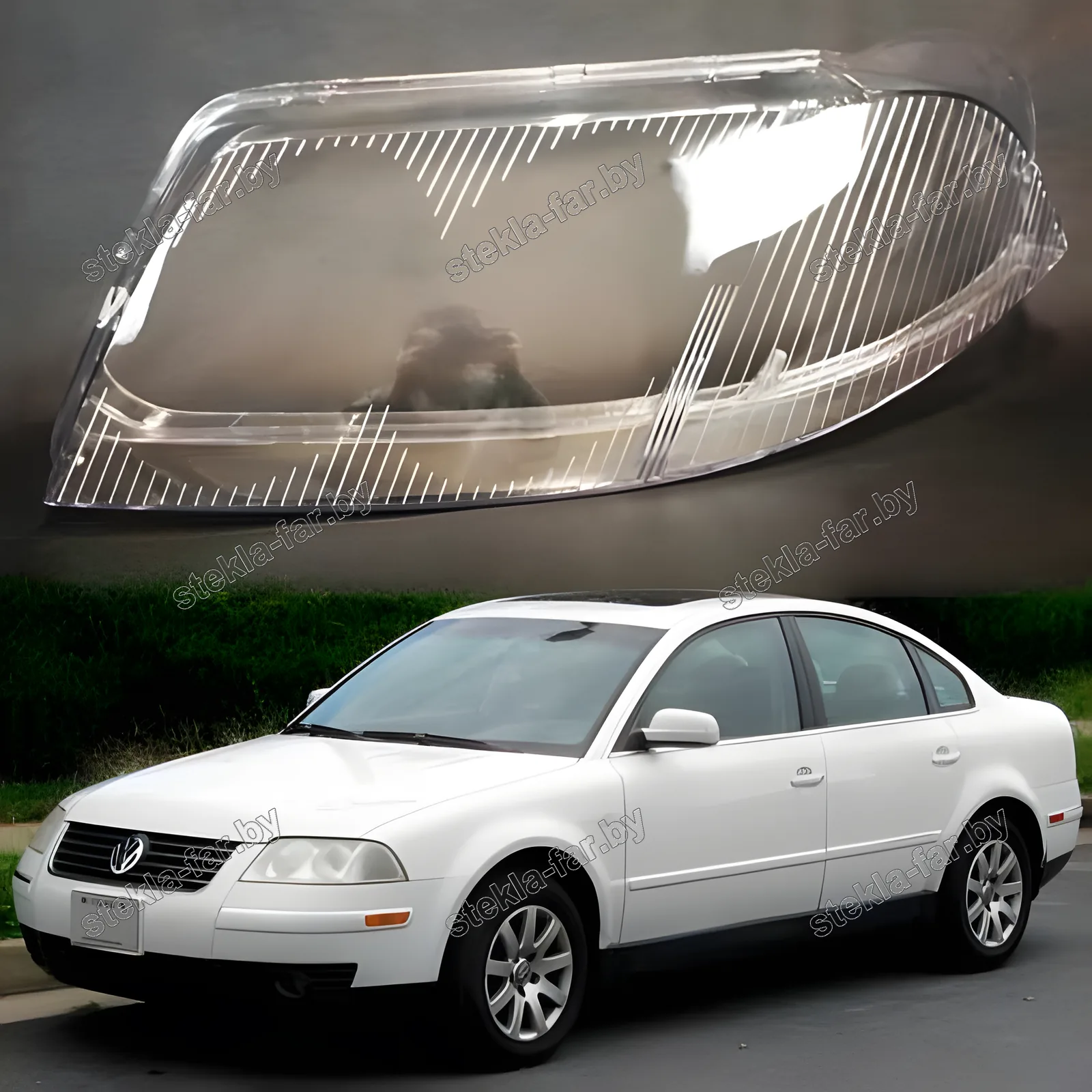 F1187L - Стекло фары Volkswagen Passat B5 55 Halogen (2000–2005) рестайл левое