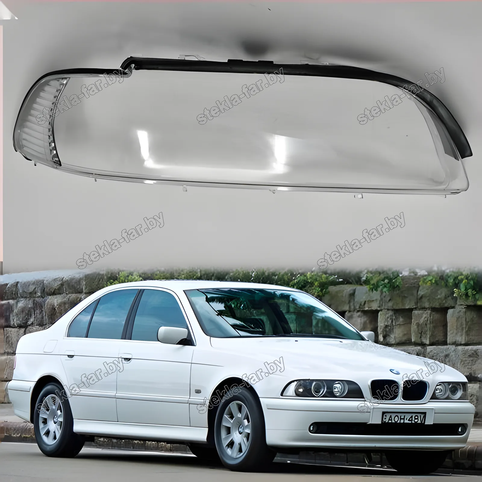 F1263R - Стекло фары BMW 5 E39 (2000–2003) Рестайл (рез бампер) правое