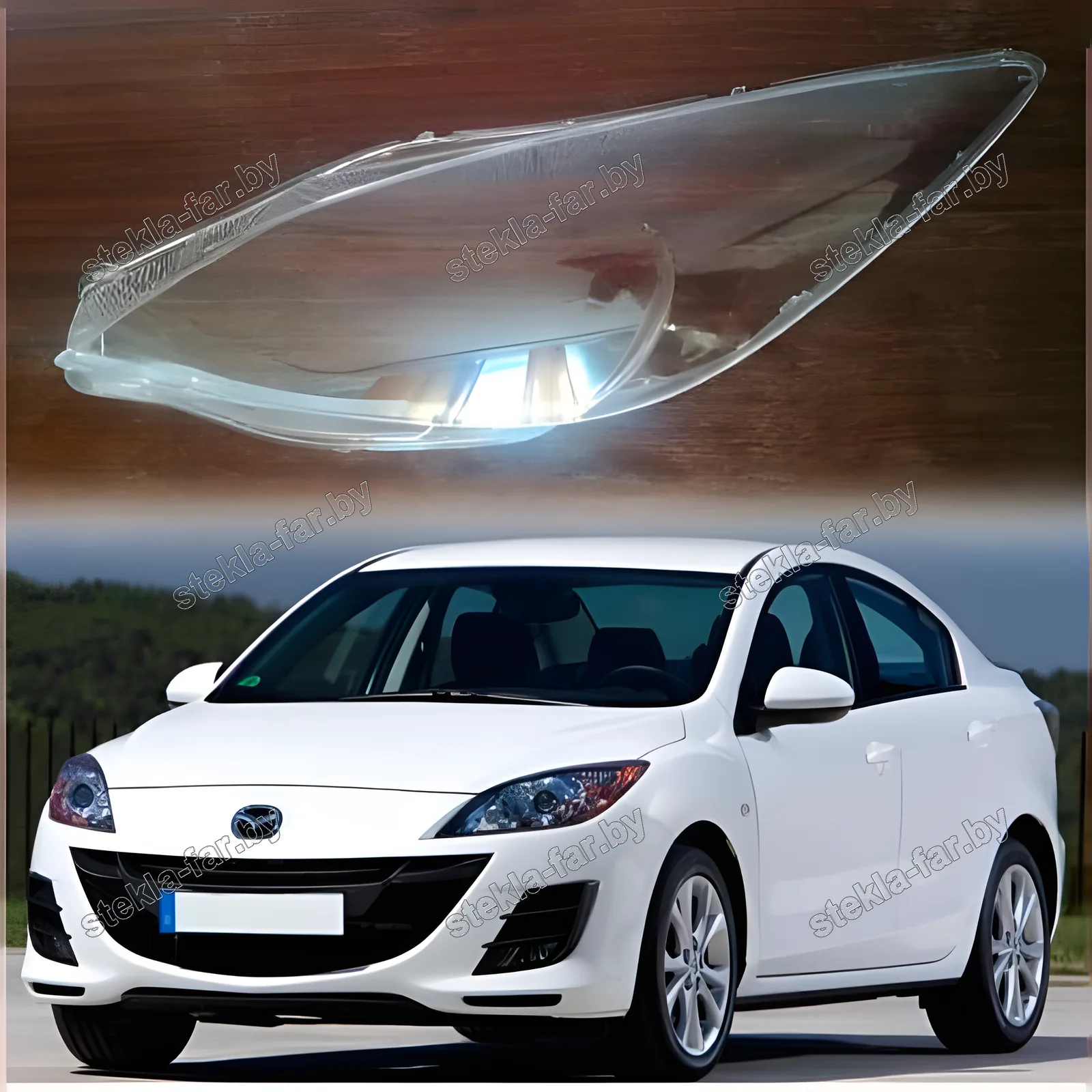 F1451L - Стекло фары Mazda 3 BL (2008–2013) USA левое