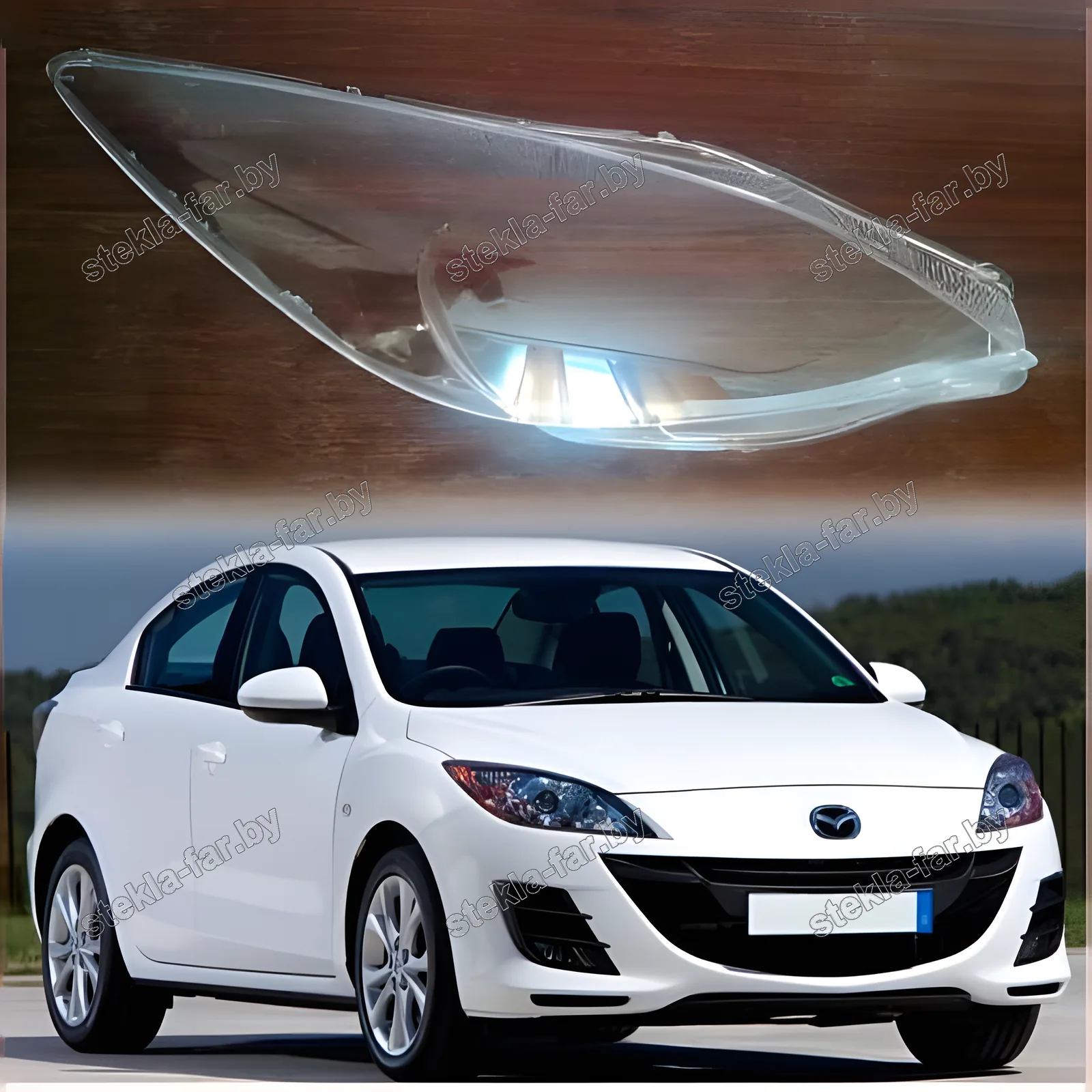 F1451R - Стекло фары Mazda 3 BL (2008–2013) USA правое