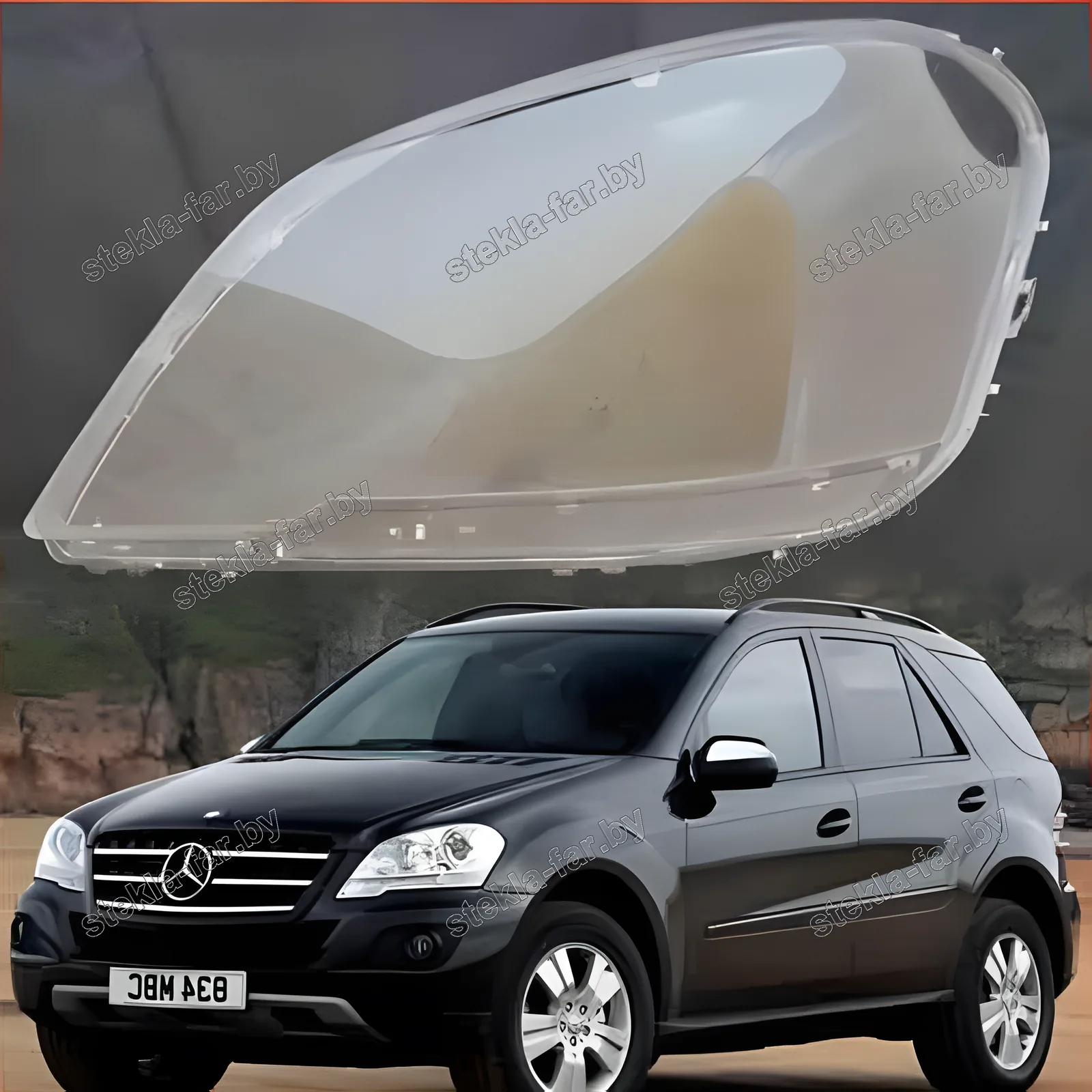 F1573L - Стекло фары Mercedes ML class W164 (2008–2011) Рестайл левое